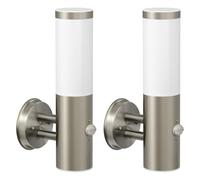ledscom.de 2 apliques de pared PORU para exterior, IP44, sensor de movimiento, acero inoxidable, acero inoxidable mate, redondos, 1x E27 máx. 15 W
