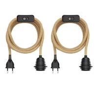 ledscom.de 2 cables de cáñamo/textiles LEKA, enchufe, interruptor, color beige, 4,5 m, casquillo para lámpara, 1 E27 máx. 60 W