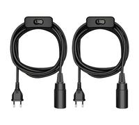 ledscom.de 2 cables textiles LEHA, enchufe, interruptor, negro brillante, 3 m, casquillo para lámpara, 1 E14 máx. 60 W