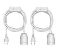 ledscom.de 2 cables textiles LEHA II, enchufe, interruptor, blanco brillante, 3 m, portalámparas de porcelana, 1 E27 máx. 300 W