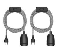 ledscom.de 2 cables textiles LEHA II, enchufe, interruptor, negro, blanco, dentado, 3 m, casquillo de porcelana, 1 E27 máx. 300 W