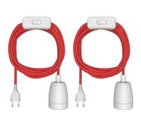 ledscom.de 2 cables textiles LEHA II, enchufe, interruptor, rojo, blanco, 3 m, casquillo de porcelana, 1 E27 máx. 300 W