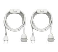 ledscom.de 2 cables textiles LEKA, con enchufe e interruptor, blancos, 3 m, casquillo para lámpara, 1 E27, máx. 60 W