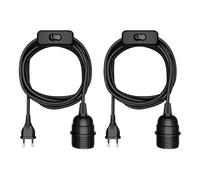 ledscom.de 2 cables textiles LEKA, enchufe, interruptor, negro, 3 m, casquillo para lámpara, 1 E27 máx. 60 W