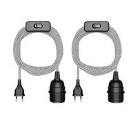 ledscom.de 2 cables textiles LEKA, enchufe, interruptor, negro, blanco, dentado, 3 m, casquillo para lámpara, 1 E27 máx. 60 W