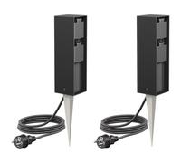 ledscom.de 2 columnas de enchufes para jardín POKU con estaca y Cable de 5 m para Exterior, IP44, Doble, Negro, cuadradas, 23 cm