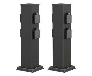 ledscom.de 2 columnas de enchufes para jardín Polly para Exterior, IP44, 4 enchufes, Acero Inoxidable, Negro, cuadradas, 40 cm