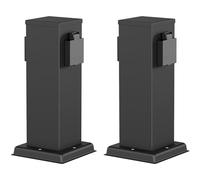 ledscom.de 2 columnas de enchufes para jardín Polly para Exterior, IP44, Doble, Acero Inoxidable, Negro, cuadradas, 27 cm