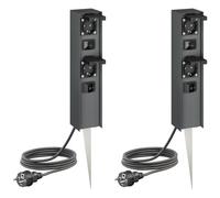 ledscom.de 2 columnas de enchufes para jardín POMI con estaca para Clavar en el Suelo, Cable, IP44, Doble