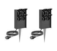 ledscom.de 2 columnas de enchufes para jardín POMI con estaca para Clavar en el Suelo y Cable de 5 m para Exterior, IP44, 4 enchufes, Acero Inoxidable, Antracita, Forma Cuadrada, 23 cm
