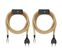 ledscom.de 2 enchufes europeos tipo C con cable textil, interruptor, 2 m, beige, 2 x 0,75 mm²