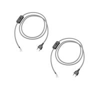 ledscom.de 2 enchufes europeos tipo C con cable textil, interruptor, 2 m, negro, blanco, dentado, 2 x 0,75 mm²