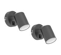 ledscom.de 2 focos de pared WAIKA, de una sola luz, con interruptor, GU10, antracita mate, con bombilla LED GU10 de 450 lm incluida, blanco cálido