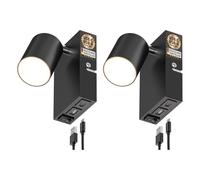 ledscom.de 2 piezas Aplique WAIKA, 1 luz, negro, USB-C, USB-A, incl. lámpara LED GU10 227lm, blanco cálido