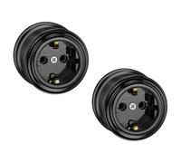 ledscom.de 2 tomas de corriente empotradas de porcelana PORS, negro brillante, redondas, ⌀ 65 mm