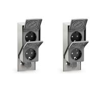 ledscom.de 2 tomas de corriente para exteriores y ambientes húmedos PIWI, montaje en superficie, IP44, doble toma Schuko, 16 A/230 V, acero inoxidable, plástico, vertical