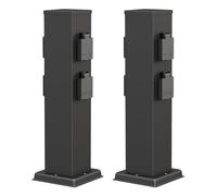 ledscom.de 2 Tomas de jardín Columna Polly para Exteriores, IP44, 4 vías, Acero Inoxidable, Negro, Cuadrada, 40 cm