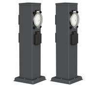 ledscom.de - 2 unidades de columna de enchufe para jardín Polly, para uso exterior, IP44, con temporizador, triple, acero inoxidable, color antracita, rectangular, 40 cm – Tamaño: 2 unidades (paquete 