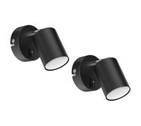 ledscom.de 2x aplique de pared WAIKA, de una llama, con interruptor, GU10, negro mate, incl. lámpara LED GU10 de 450lm, blanca