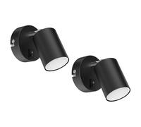 ledscom.de 2x spot de pared WAIKA con interruptor negro mate GU10 Lámpara LED blanco cálido Regulación en 3 niveles: máx. 500lm c/u