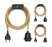 ledscom.de 3 cables de cáñamo/textiles LEKA, enchufe, interruptor, color beige, 4,5 m, casquillo para lámpara, 1x E27 máx. 60 W