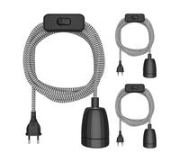ledscom.de 3 cables textiles LEHA II, con enchufe e interruptor, negro, blanco, dentado, 3 m, casquillo de porcelana, 1 E27 máx. 300 W