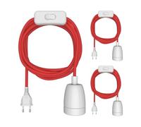 ledscom.de 3 cables textiles LEHA II, enchufe, interruptor, rojo, blanco, 3 m, casquillo de porcelana, 1 E27 máx. 300 W