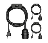 ledscom.de 3 cables textiles LEKA, con enchufe, interruptor, negros, 3 m, casquillo para lámpara, 1 E27 máx. 60 W