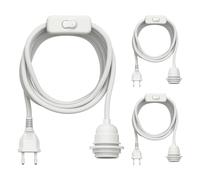 ledscom.de 3 cables textiles LEKA, enchufe, interruptor, blanco, 3 m, casquillo para lámpara, 1 E27 máx. 60 W