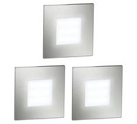 ledscom.de 3 LED aplique de escalera/plafón empotrable FEX para interiores y exteriores, angular, acero inoxidable, 85 x 85 mm, blanco frío