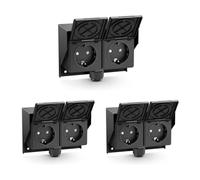 ledscom.de 3 tomas de corriente para exteriores y ambientes húmedos PIWI, montaje en superficie, IP44, doble toma Schuko, 16 A/230 V, acero inoxidable, plástico, negro, horizontal
