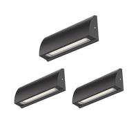 ledscom.de 3x Aplique LED/Luz de escalera SEGIN para exteriores, IP54, plano, downlight, negro mate, angular, 6,2 W, 566lm, blanco cálido