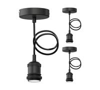 ledscom.de 3x lámpara colgante RETRA, cable textil, negro mate, 1x E27 máx. 60W