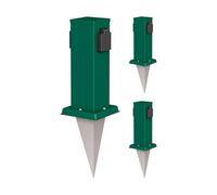 ledscom.de 3X Polly Toma de jardín Pilar con Pica de Tierra para Exteriores, IP44, 2 Ganchos, Verde, Cuadrado, 27cm