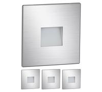 ledscom.de: 4 luces LED para escaleras/focos empotrables para pared, aptos para interior y exterior, tipo downlight, forma cuadrada, acero inoxidable, 85 x 85 mm, luz blanca cálida
