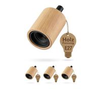 ledscom.de 4 portalámparas E27 KIVO de madera auténtica, con alivio de tensión, portalámparas para lámparas colgantes de bricolaje, 230 V CA, máx. 60 W