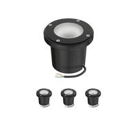 ledscom.de 4x lámpara empotrada en el suelo BOFU para exteriores, IP67, orientable, negra, redonda, 150mm Ø, 1x GU10 máx. 15W, cristal esmerilado