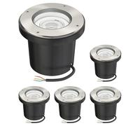 ledscom.de 5 luminarias empotradas en el suelo BOFU para exterior, orientables, de acero inoxidable, redondas, IP67, 150 mm de diámetro, con lámpara LED incluida (blanco cálido, 5,4 W, 510 lm,