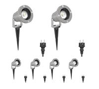 ledscom.de 6 focos de jardín DUK con estaca para exterior, IP65, con enchufe, color gris, incluyen bombillas LED GU10 de 510 lm, luz blanca cálida