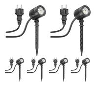 ledscom.de 6 focos LED pequeños para jardín con estaca TARL para exterior, IP65, con enchufe, negros, 4,3 W, 340 lm, blanco cálido