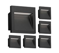 ledscom.de 6x Aplique empotrable LED NOLA, downlight para exteriores, IP54, negro mate, 90 x 90mm, blanco cálido