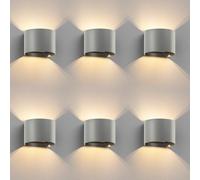 ledscom.de 6x Aplique RUNEL para exterior, IP65, up/downlight, gris mate, redondo, 1x G9 máx. 10W