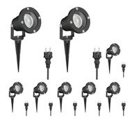 ledscom.de: 8 focos LED para jardín DUK negros con estaca para exterior, de aluminio, con bombilla LED GU10 incluida (blanco cálido, 5,4 W, 510 lm, 45°)