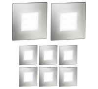 ledscom.de: 8 luces LED para escaleras/focos empotrables para pared, modelo FEX, para interior y exterior, diseño cuadrado, acero inoxidable, 85 x 85 mm, luz blanca fría
