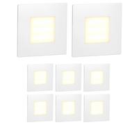 ledscom.de: 8 luces LED para escaleras/focos empotrables para pared, modelo FEX, para interior y exterior, de forma cuadrada, 85 x 85 mm, luz blanca cálida