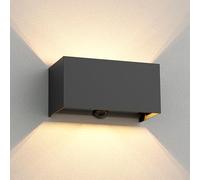 ledscom.de Aplique CUBEL, sensor crepuscular, detector de movimiento para exteriores, IP65, luz ascendente/descendente, antracita mate, rectangular, 2x G9 máx. 10W