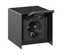 ledscom.de Base de enchufe para exteriores STEDDA de 1 pliegue, IP44, acero inoxidable negro, bases de enchufe para jardín, terraza y exteriores