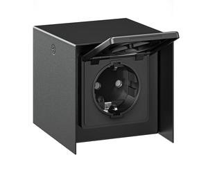 ledscom.de Base de enchufe para exteriores STEDDA de 1 pliegue, IP44, acero inoxidable negro, bases de enchufe para jardín, terraza y exteriores