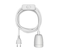 ledscom.de Cable textil LEHA II, enchufe, interruptor, blanco brillante, 3 m, toma de porcelana, 1x E27 máx. 300W