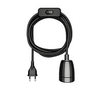ledscom.de Cable textil LEHA II, enchufe, interruptor, negro brillante, 3 m, toma de porcelana, 1x E27 máx. 300W